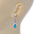 Clear/ Teal Blue CZ, Crystal Drop Sensation Earrings In Rhodium Plating - 37mm L - view 4