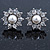 Teen Small Crystal, Simulated Pearl 'Flower' Stud Earrings In Rhodium Plating - 15mm D