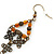 Victorian Style Light Brown Acrylic Bead, Filigree Drop Earrings In Bronze Tone - 85mm L - view 4