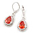 Red/ Clear CZ Drop Earrings With Leverback Closure In Rhodium Plating - 33mm L - view 6
