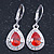 Red/ Clear CZ Drop Earrings With Leverback Closure In Rhodium Plating - 33mm L - view 10