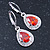 Red/ Clear CZ Drop Earrings With Leverback Closure In Rhodium Plating - 33mm L - view 3