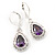 Amethyst/ Clear CZ Drop Earrings With Leverback Closure In Rhodium Plating - 33mm L - view 6