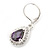 Amethyst/ Clear CZ Drop Earrings With Leverback Closure In Rhodium Plating - 33mm L - view 3