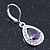 Amethyst/ Clear CZ Drop Earrings With Leverback Closure In Rhodium Plating - 33mm L - view 10