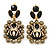 Gold Tone Black/ Hematite Crystal Spider Drop Earrings - 50mm L
