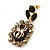 Gold Tone Black/ Hematite Crystal Spider Drop Earrings - 50mm L - view 2