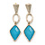 Gold tone Textured Geometric Drop Earrings With Light Blue Faceted Glass Stone - 65mm L - view 7
