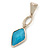 Gold tone Textured Geometric Drop Earrings With Light Blue Faceted Glass Stone - 65mm L - view 5