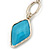 Gold tone Textured Geometric Drop Earrings With Light Blue Faceted Glass Stone - 65mm L - view 3