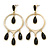 Gold Tone Hoop Earrings With Black Acrylic Bead Dangles - 80mm L