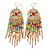 Multicoloured Bead, Chain Dangle Chandelier Earrings In Gold Plating - 13cm L - view 3