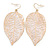 White Enamel Etched Leaf Drop Earrings In Gold Tone - 75mm L