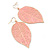 Baby Pink Enamel Etched Leaf Drop Earrings In Gold Tone - 75mm L - view 6