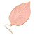 Baby Pink Enamel Etched Leaf Drop Earrings In Gold Tone - 75mm L - view 5