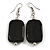 Black Glass Square Drop Earrings In Silver Tone - 60mm L