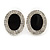 Crystal, Black Enamel Oval Stud Earrings In Rhodium Plating - 20mm L