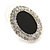 Crystal, Black Enamel Oval Stud Earrings In Rhodium Plating - 20mm L - view 5