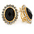 Black/ Clear Crystal Oval Stud Clip On Earrings In Gold Plating - 23mm L