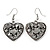 Hematite Crystal Heart Drop Earrings In Silver Tone - 40mm L
