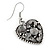 Hematite Crystal Heart Drop Earrings In Silver Tone - 40mm L - view 3