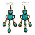 Victorian Style Teal/ Azure Acrylic Bead Chandelier Earrings In Antique Gold Tone - 80mm L