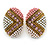 Boho Style Pink/ White/ Pale Pink Beaded Oval Stud Earrings In Gold Tone - 25mm L