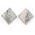 Silver Tone Textured Crystal Square Stud Earrings - 30mm