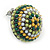 Boho Style Green/ Yellow/ White Beaded Dome Stud Earrings In Silver Tone - 22mm - view 3