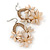 Caramel/ Beige Crystal Bead Floral Oval Hoop Earrings (Silver Tone) - 55mm L