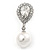 Bridal Wedding Prom Glass Pearl, Crystal Teardrop Earrings In Rhodium Plating - 30mm L - view 6