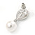 Bridal Wedding Prom Glass Pearl, Crystal Teardrop Earrings In Rhodium Plating - 30mm L - view 3
