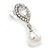 Bridal Wedding Prom Glass Pearl, Crystal Teardrop Earrings In Rhodium Plating - 30mm L - view 4