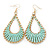 Teardrop Wired Earrings with Aqua Blue Glass Beads In Gold Plating - 80mm L - view 5