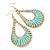 Teardrop Wired Earrings with Aqua Blue Glass Beads In Gold Plating - 80mm L
