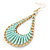 Teardrop Wired Earrings with Aqua Blue Glass Beads In Gold Plating - 80mm L - view 7