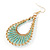 Teardrop Wired Earrings with Aqua Blue Glass Beads In Gold Plating - 80mm L - view 4
