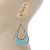 Teardrop Wired Earrings with Aqua Blue Glass Beads In Gold Plating - 80mm L - view 6