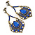 Vintage Inspired Blue Acrylic Bead, Clear Crystal Chandelier Earrings In Gold Tone - 80mm L - view 6