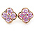 Gold Tone Light Purple Acrylic, Clear Crystal Floral Stud Earrings - 16mm