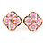 Gold Tone Pink Acrylic, Clear Crystal Floral Stud Earrings - 16mm