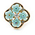 Gold Tone Light Blue Acrylic, Clear Crystal Floral Stud Earrings - 16mm - view 5