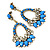 Blue Acrylic Bead, Clear Crystal Chandelier Earrings In Gold Tone - 75mm L