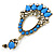 Blue Acrylic Bead, Clear Crystal Chandelier Earrings In Gold Tone - 75mm L - view 7