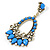 Blue Acrylic Bead, Clear Crystal Chandelier Earrings In Gold Tone - 75mm L - view 5
