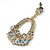Blue Acrylic Bead, Clear Crystal Chandelier Earrings In Gold Tone - 75mm L - view 4