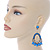 Blue Acrylic Bead, Clear Crystal Chandelier Earrings In Gold Tone - 75mm L - view 2
