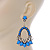 Blue Acrylic Bead, Clear Crystal Chandelier Earrings In Gold Tone - 75mm L - view 8
