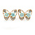 Gold Plated, Crystal with Light Blue Flowers Stud Butterfly Earrings - 20mm W - view 5