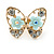 Gold Plated, Crystal with Light Blue Flowers Stud Butterfly Earrings - 20mm W - view 4